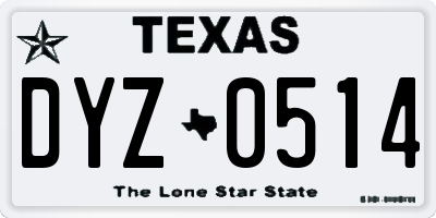 TX license plate DYZ0514
