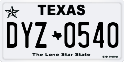 TX license plate DYZ0540