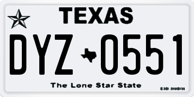 TX license plate DYZ0551
