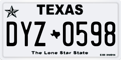 TX license plate DYZ0598