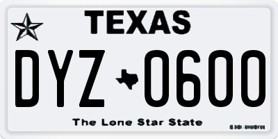 TX license plate DYZ0600