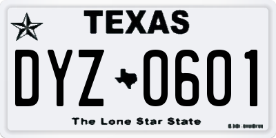 TX license plate DYZ0601