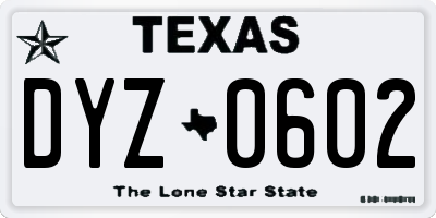 TX license plate DYZ0602