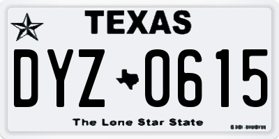 TX license plate DYZ0615