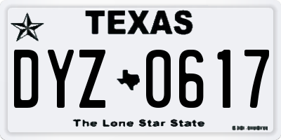 TX license plate DYZ0617