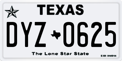 TX license plate DYZ0625