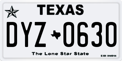 TX license plate DYZ0630