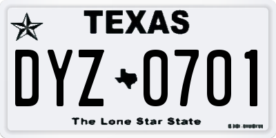 TX license plate DYZ0701