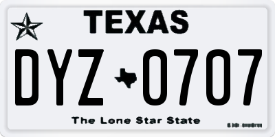 TX license plate DYZ0707