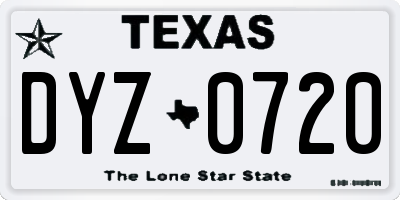 TX license plate DYZ0720