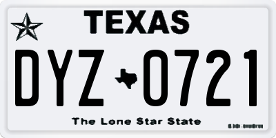 TX license plate DYZ0721