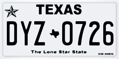 TX license plate DYZ0726