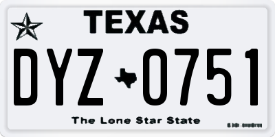TX license plate DYZ0751