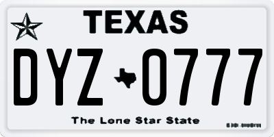 TX license plate DYZ0777