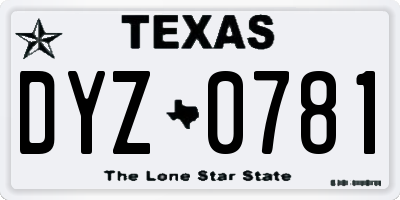 TX license plate DYZ0781