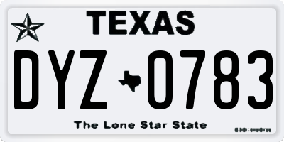 TX license plate DYZ0783
