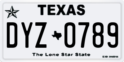 TX license plate DYZ0789