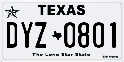 TX license plate DYZ0801