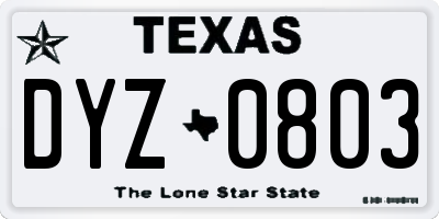 TX license plate DYZ0803