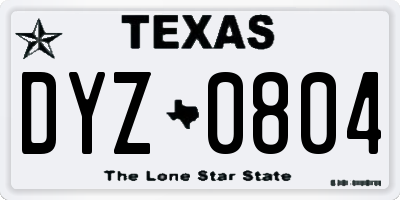 TX license plate DYZ0804