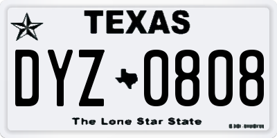 TX license plate DYZ0808