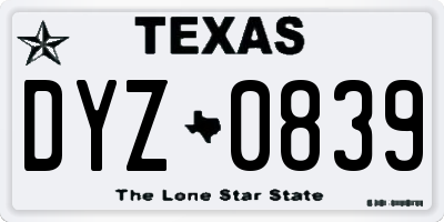 TX license plate DYZ0839