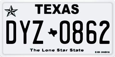 TX license plate DYZ0862