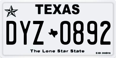 TX license plate DYZ0892