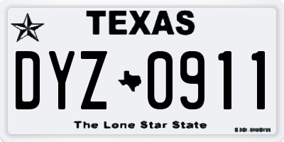 TX license plate DYZ0911