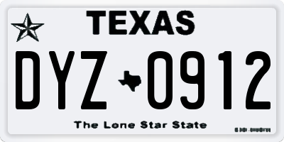 TX license plate DYZ0912
