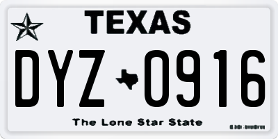 TX license plate DYZ0916