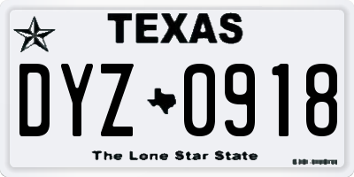 TX license plate DYZ0918