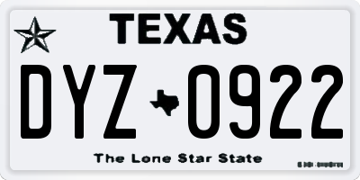 TX license plate DYZ0922