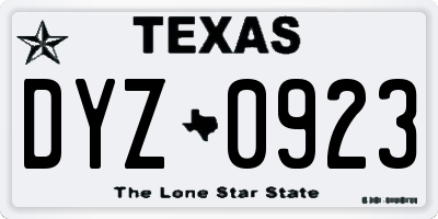 TX license plate DYZ0923
