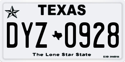 TX license plate DYZ0928