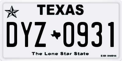 TX license plate DYZ0931