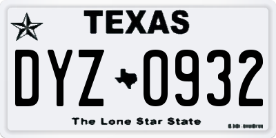 TX license plate DYZ0932