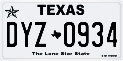 TX license plate DYZ0934