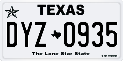 TX license plate DYZ0935