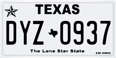 TX license plate DYZ0937