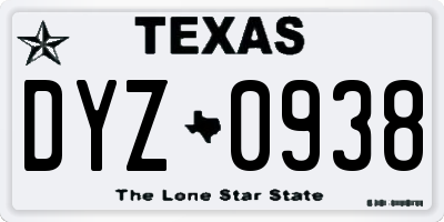 TX license plate DYZ0938