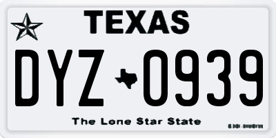 TX license plate DYZ0939