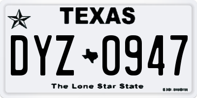 TX license plate DYZ0947