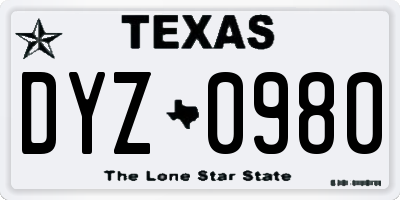 TX license plate DYZ0980
