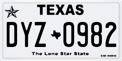 TX license plate DYZ0982