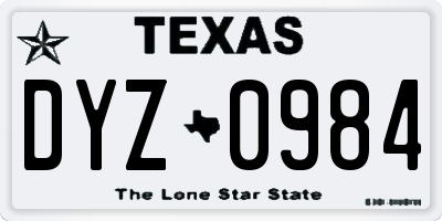 TX license plate DYZ0984