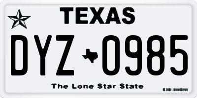 TX license plate DYZ0985