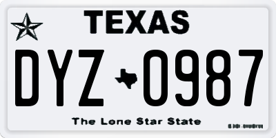 TX license plate DYZ0987