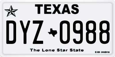 TX license plate DYZ0988