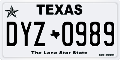TX license plate DYZ0989
